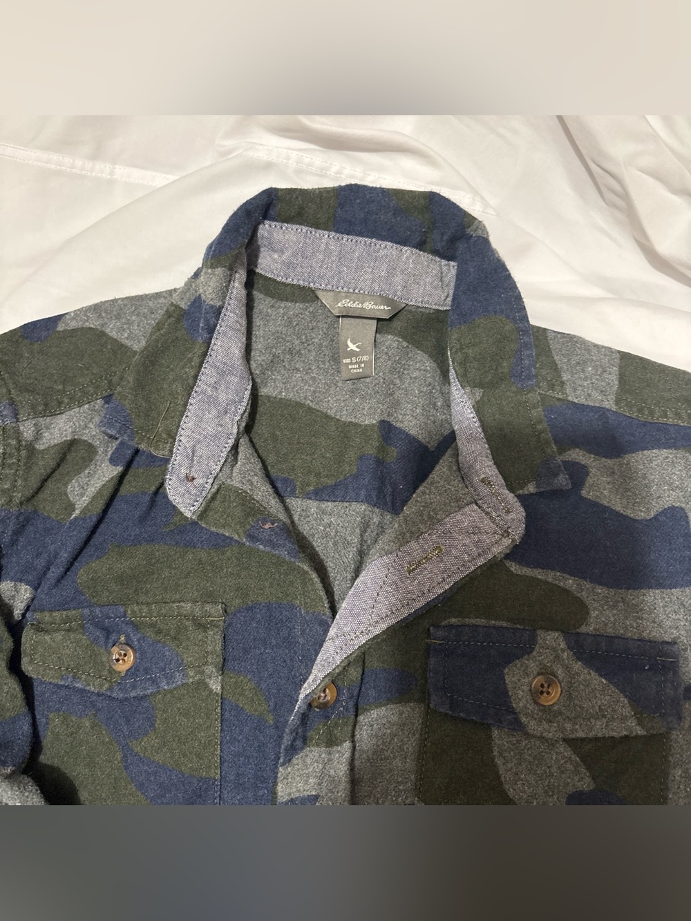 Eddie Bauer Boys Camouflage Field Button-up Shirt - Olive & Navy & Gray